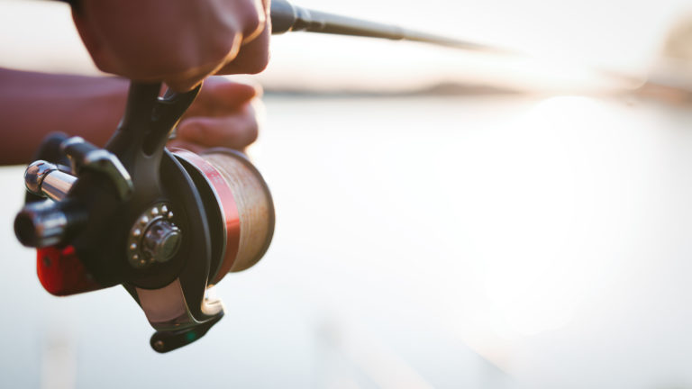 Fishing with Spinning Reel. Bass Fishing. Concepts of Successful